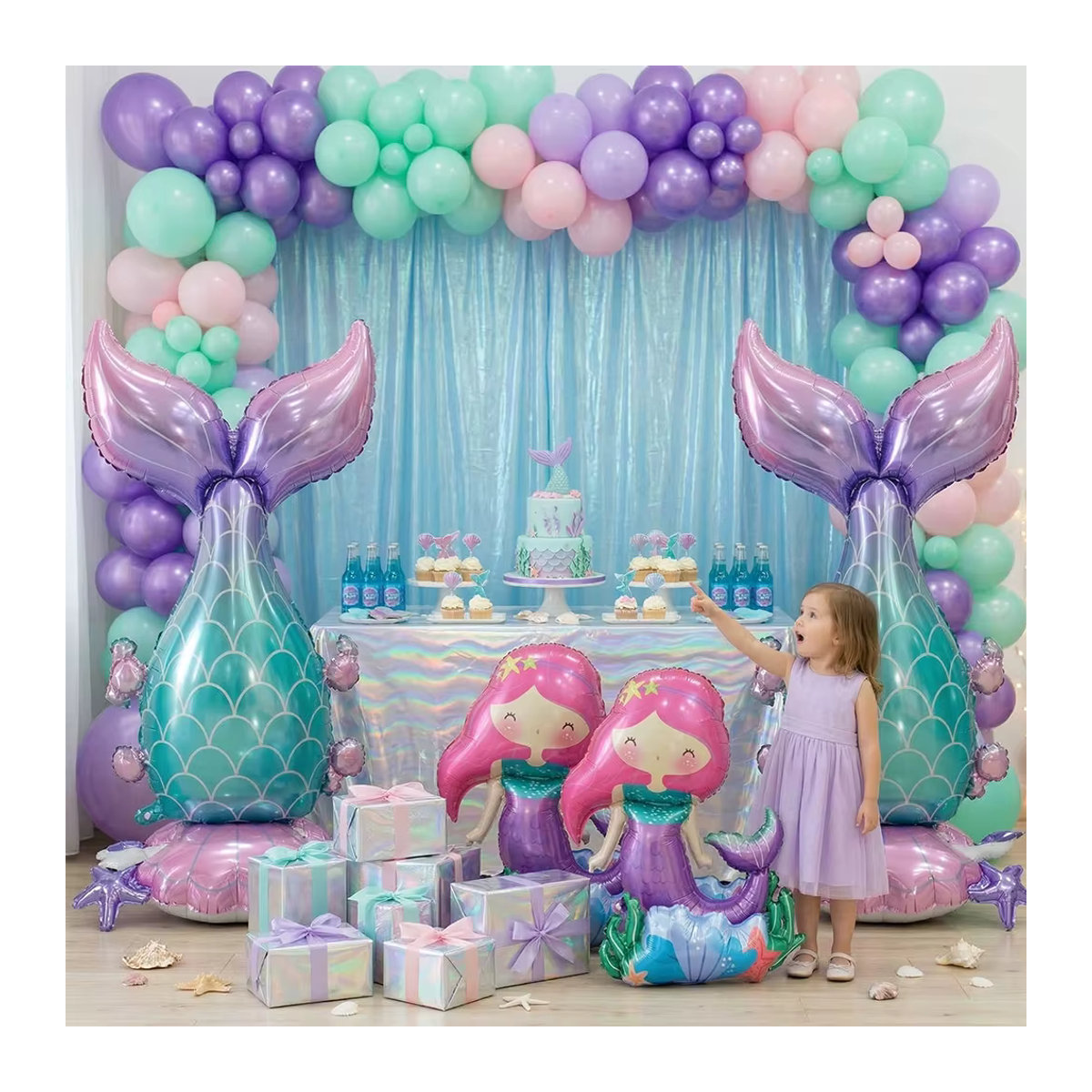 EsenTroye 2er Set Stehende Meerjungfrauenschwanz-Ballons in Mehrfarbig für Unterwasser-Thema Geburtstage und Babypartys - Bild 4