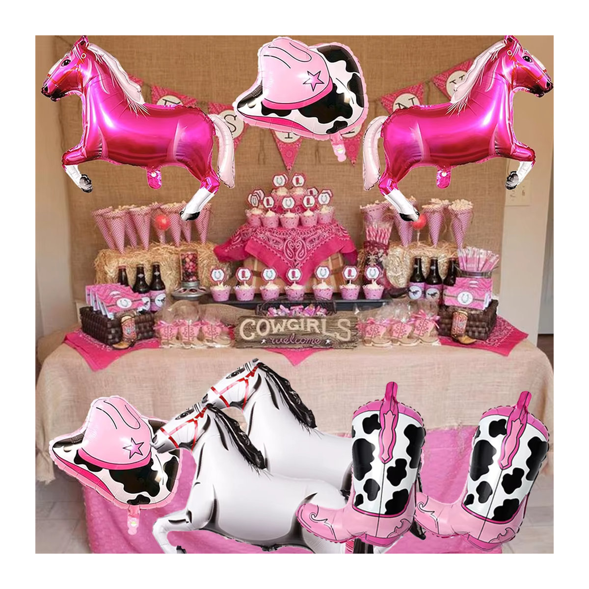 EsenTroye 2er Set Western Cowgirl Folienballons in Rosa mit Stiefel und Hut für Geburtstag und Baby Shower Dekoration - Bild 3