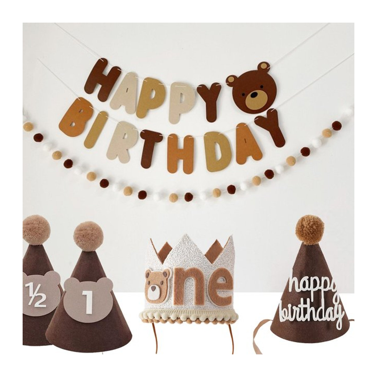 EsenTroye Filz Girlande mit Bär Motiv und Pom Poms in Mehrfarbig für Kindergeburtstage und Babypartys - Bild 1