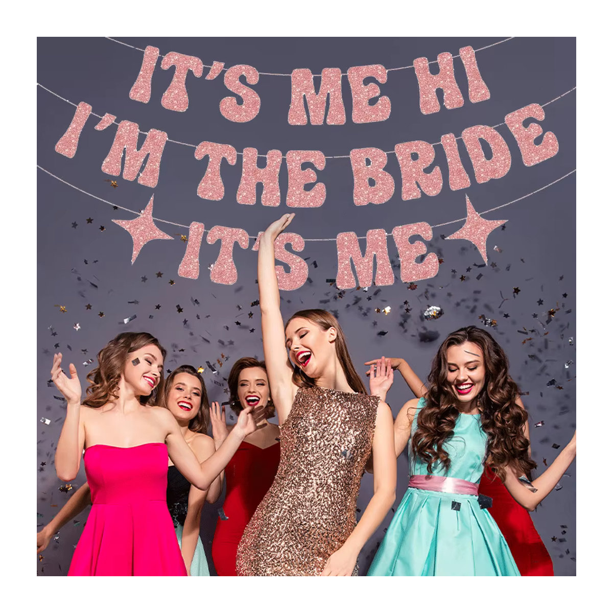 EsenTroye It's Me I'm The Bride Banner, glitzerndes mehrfarbiges Dekorationszubehör für Junggesellenabschied und Brautparty - Bild 2
