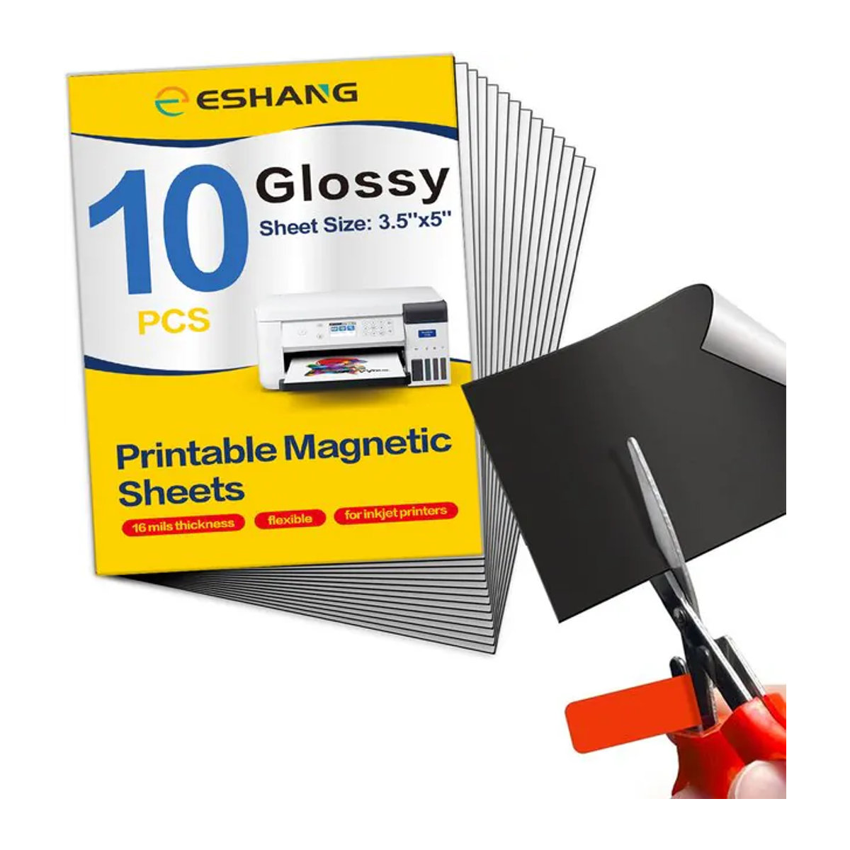 ESHANG 10 Stück bedruckbare Magnetfolien glänzend, flexible Magnetblätter für Tintenstrahldrucker, 8,89 x 8,89 cm, Schwarz - Bild 1