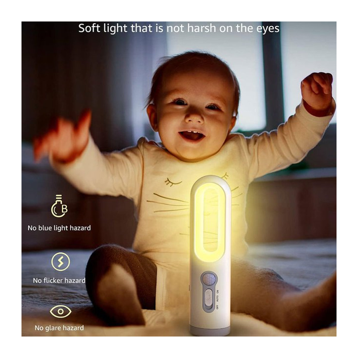 ESMARTER 2-in-1 Nachttischlampe mit Bewegungsmelder und Nachtlicht in Weiß - Bild 1