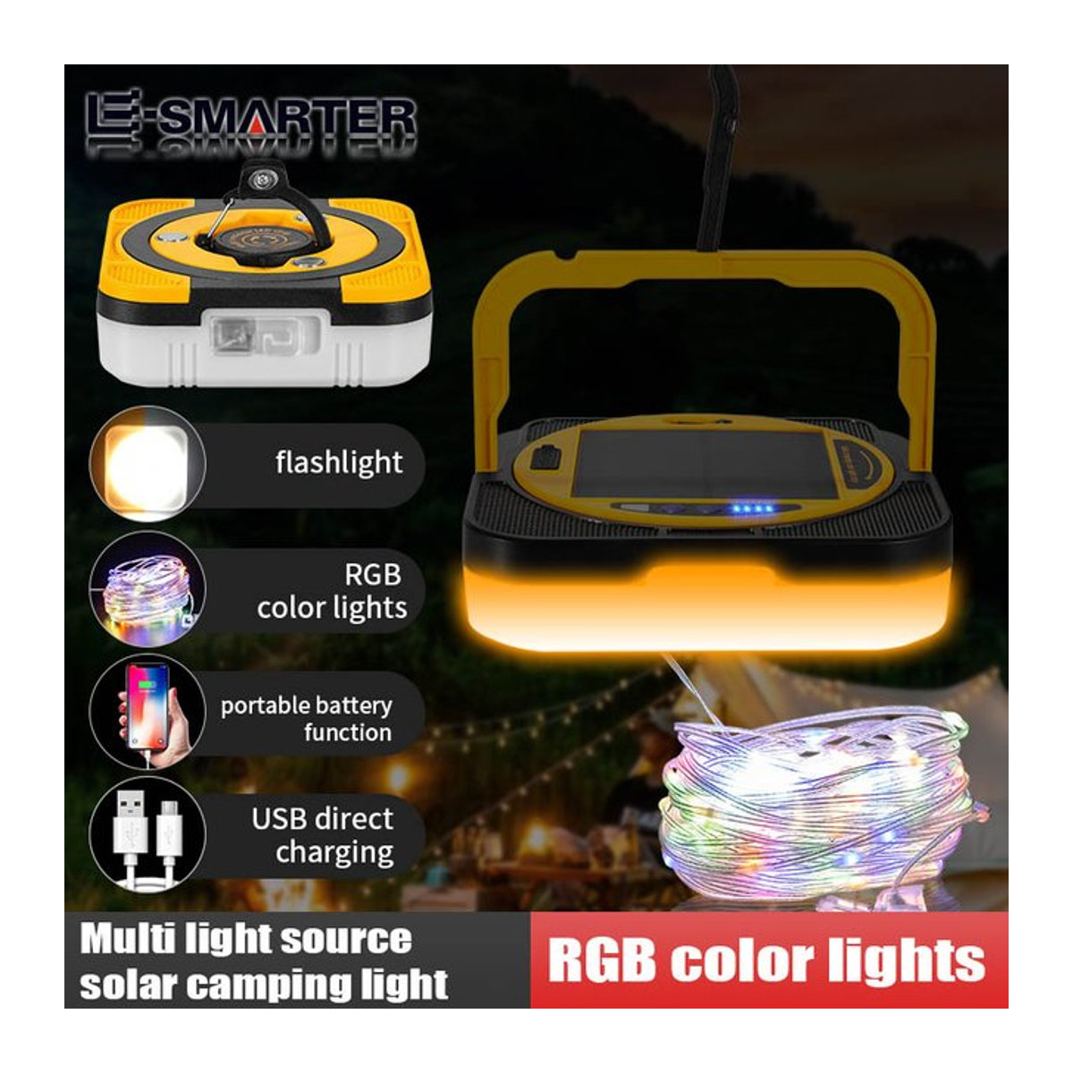 ESMARTER Camping Lichterkette mit Laternen 2 in 1 Design, IPX6 wasserdichte wiederaufladbare Taschenlampen - Bild 1