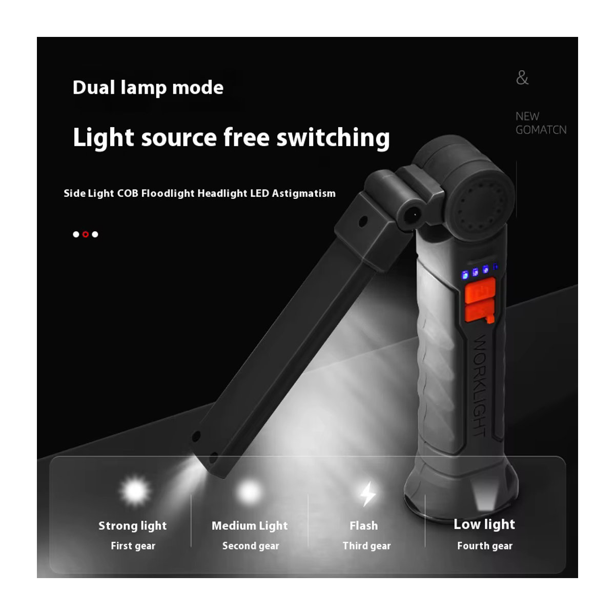 ESMARTER COB LED Arbeitsscheinwerfer mit Magnet und USB-C, 450lm Taschenlampe und Flutlicht für Garage und Reparatur, 4 Modi - Bild 2