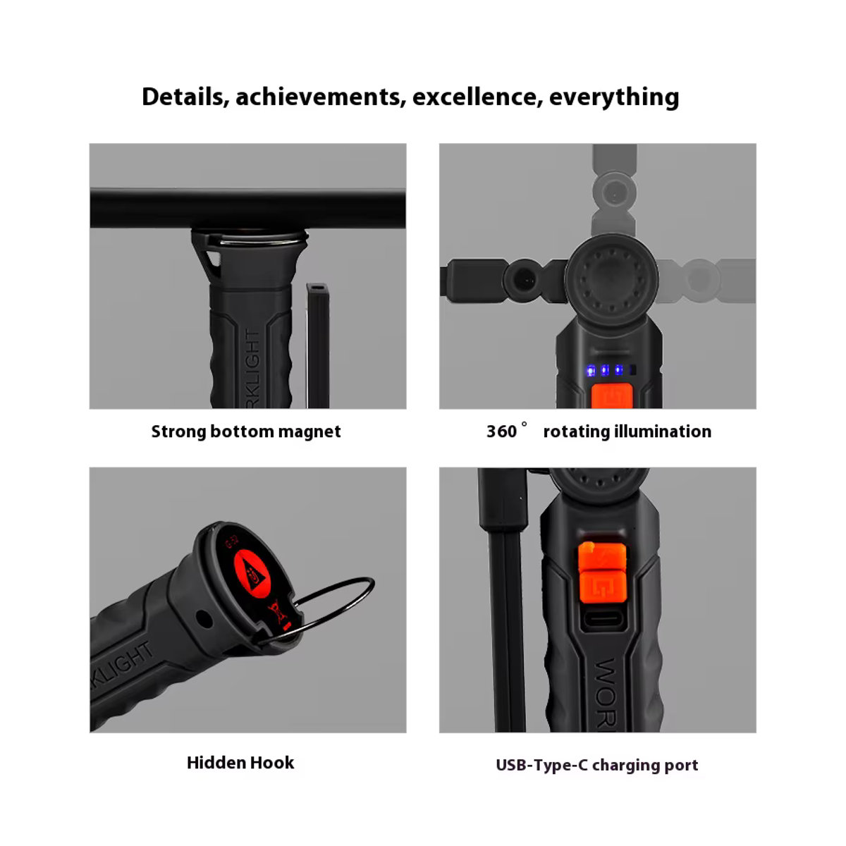 ESMARTER COB LED Arbeitsscheinwerfer mit Magnet und USB-C, 450lm Taschenlampe und Flutlicht für Garage und Reparatur, 4 Modi - Bild 4