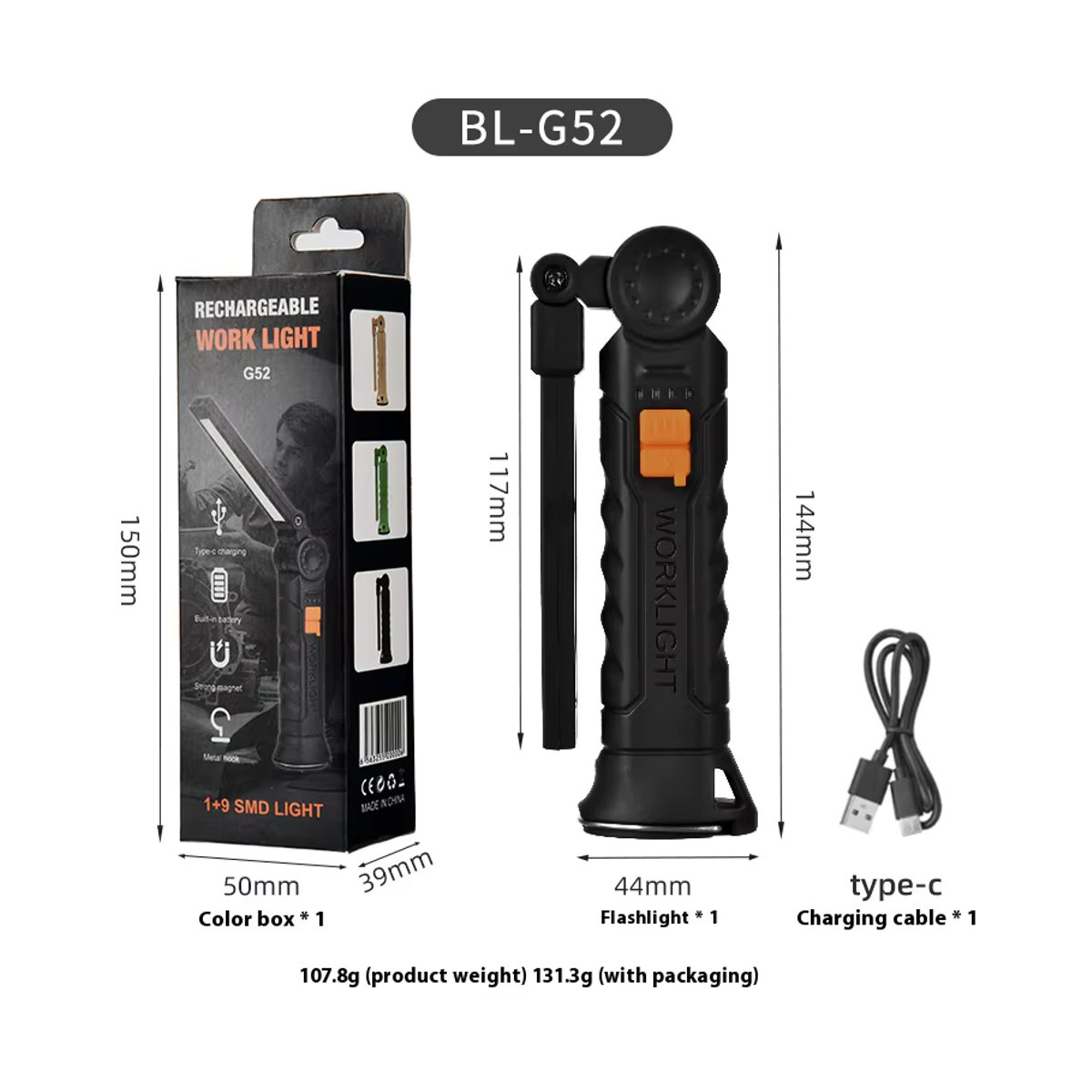 ESMARTER COB LED Arbeitsscheinwerfer mit Magnet und USB-C, 450lm Taschenlampe und Flutlicht für Garage und Reparatur, 4 Modi - Bild 5