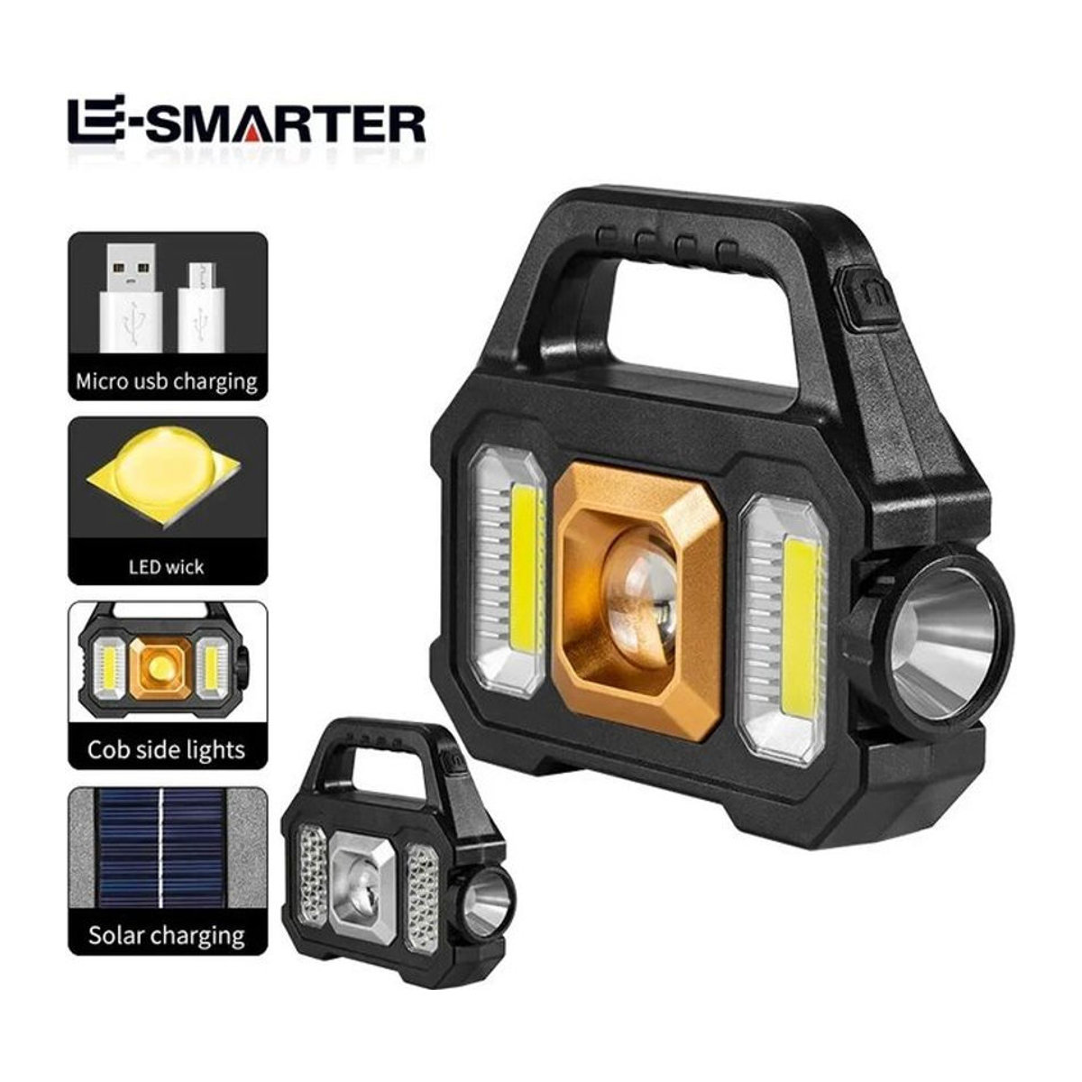 ESMARTER High Power COB Arbeits-Scheinwerfer Solar LED Camping-Taschenlampe, wasserdichte USB wiederaufladbare Suchleuchte für Camping und Wandern - Bild 1