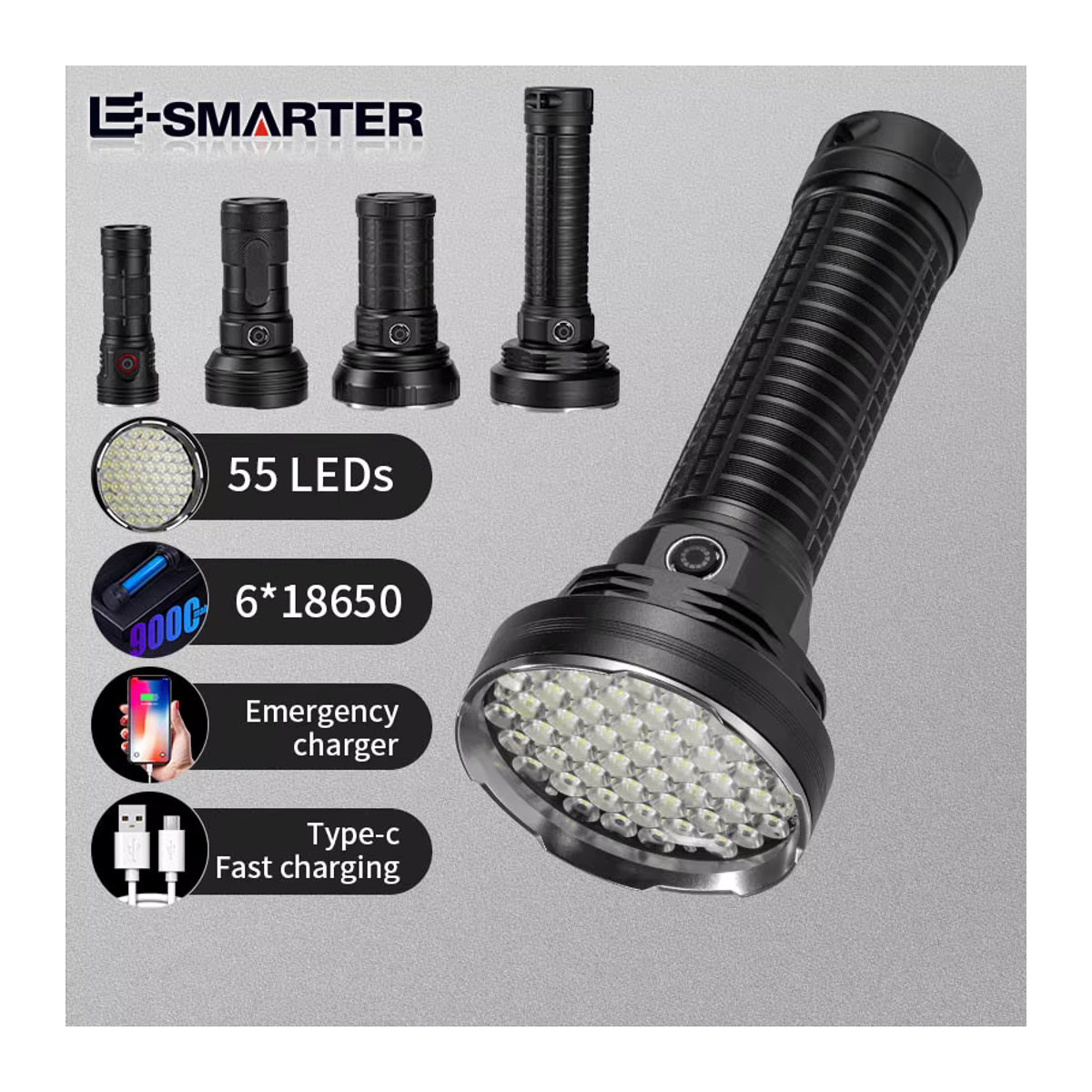 ESMARTER Hochleistungs-LED-Taschenlampe mit großer Reichweite und integriertem Akku via Typ-C für Camping und Angeln - Bild 4