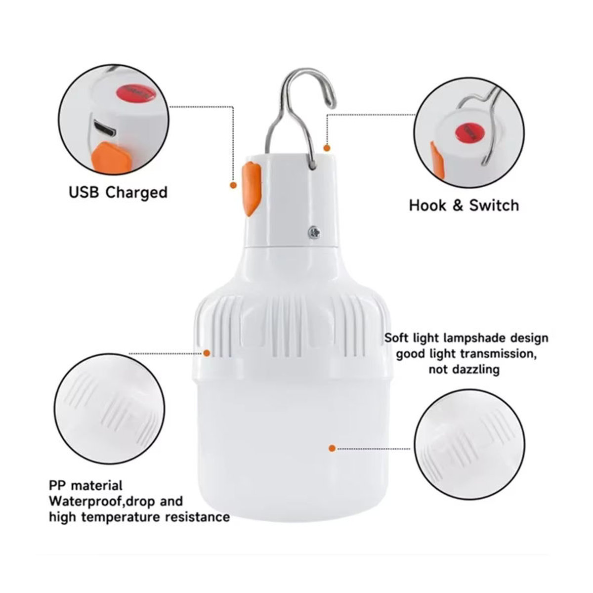 ESMARTER LED Camping Laterne LT014 mit 60W, USB aufladbar, tragbare Outdoor-Notfalllampe mit Haken - Bild 2