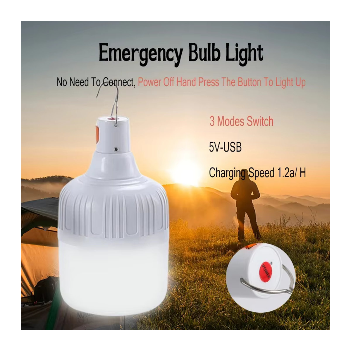 ESMARTER LED Campingleuchte USB wiederaufladbare tragbare Notfalllampe mit Haken für Outdoor und Camping - Bild 2