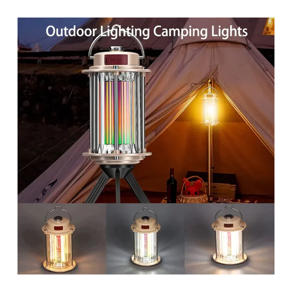 ESMARTER LED Retro Camping Lampe mit Stativ, USB wiederaufladbar, dimmbar und wasserdicht, tragbare Zeltlaterne für draußen - Bild 1