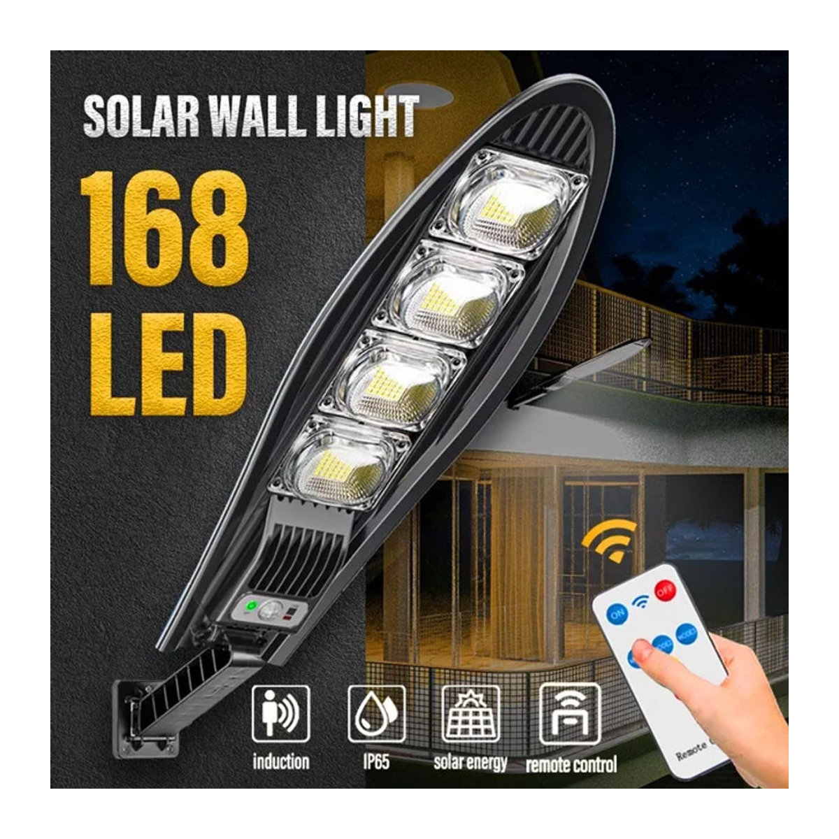 ESMARTER LED Solar Laterne Schwarz mit Bewegungssensor und Fernbedienung als wasserdichte Außenleuchte für Garten und Garage - Bild 1
