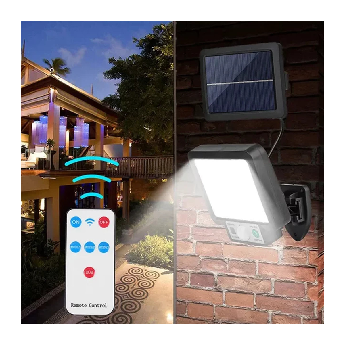 ESMARTER LED Solar-Split-Wandleuchte mit Bewegungssensor in Schwarz, Wasserdichte Außenbeleuchtung mit 3 Modi für Garten und Garage - Bild 1