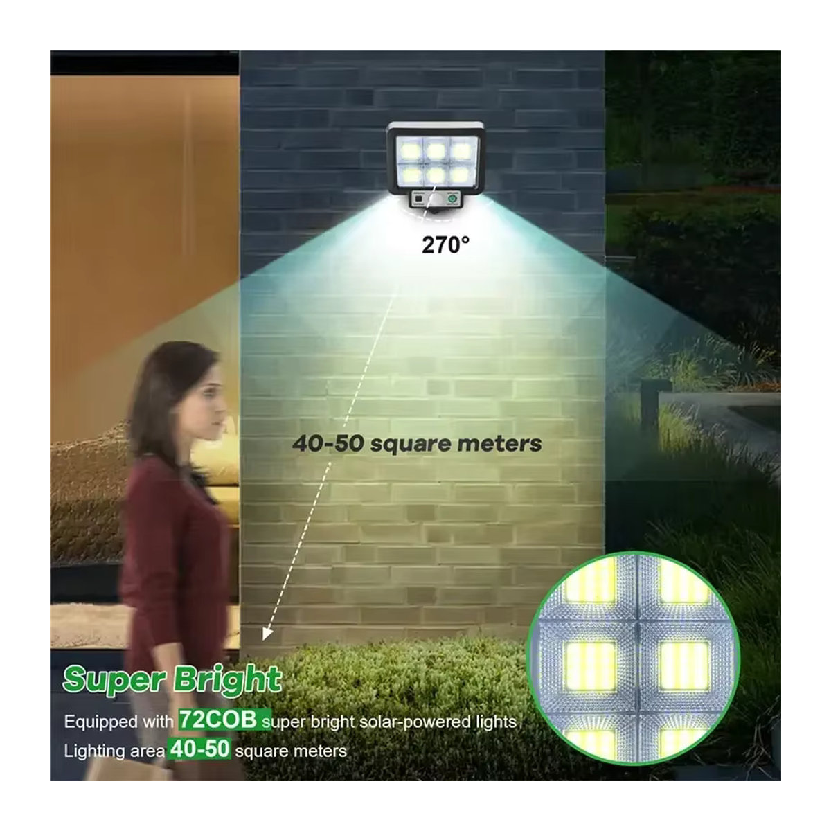 ESMARTER LED Solar-Split-Wandleuchte mit Bewegungssensor in Schwarz, Wasserdichte Außenbeleuchtung mit 3 Modi für Garten und Garage - Bild 6