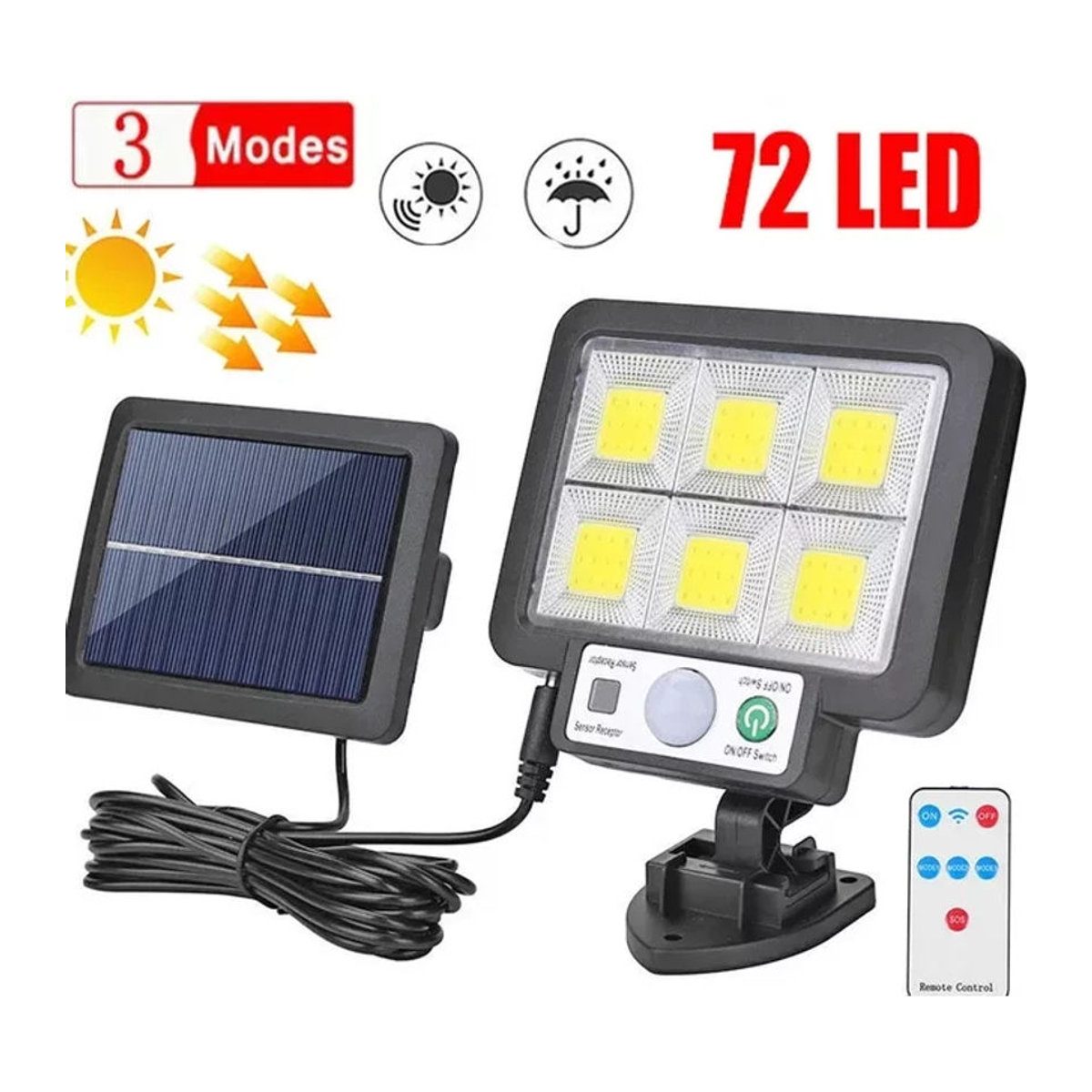 ESMARTER LED Solar Split Wandleuchte Schwarz mit Motion Sensor und 3 Modi wasserdicht für Garten und Garage - Bild 1