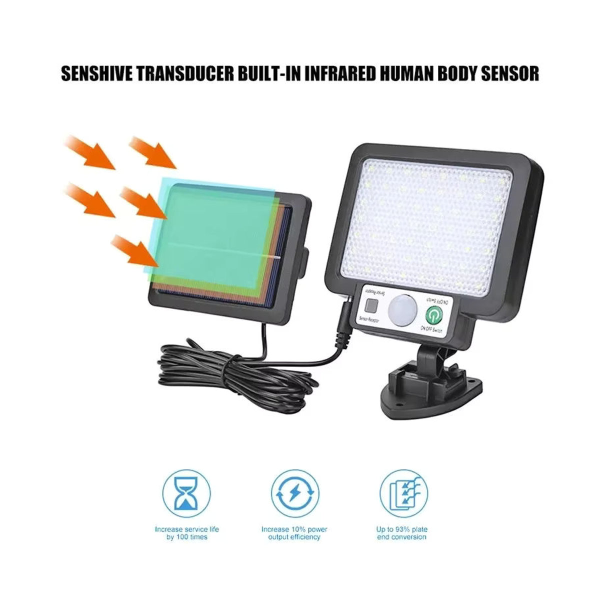 ESMARTER LED Solar Split Wandleuchte Schwarz mit Motion Sensor und 3 Modi wasserdicht für Garten und Garage - Bild 4