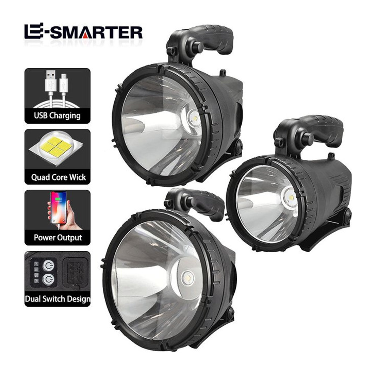 ESMARTER LED Taschenlampe mit 1700 Lumen und 6 Leuchtmodi, wiederaufladbarer tragbarer Suchscheinwerfer für Camping und Notfälle - Bild 1