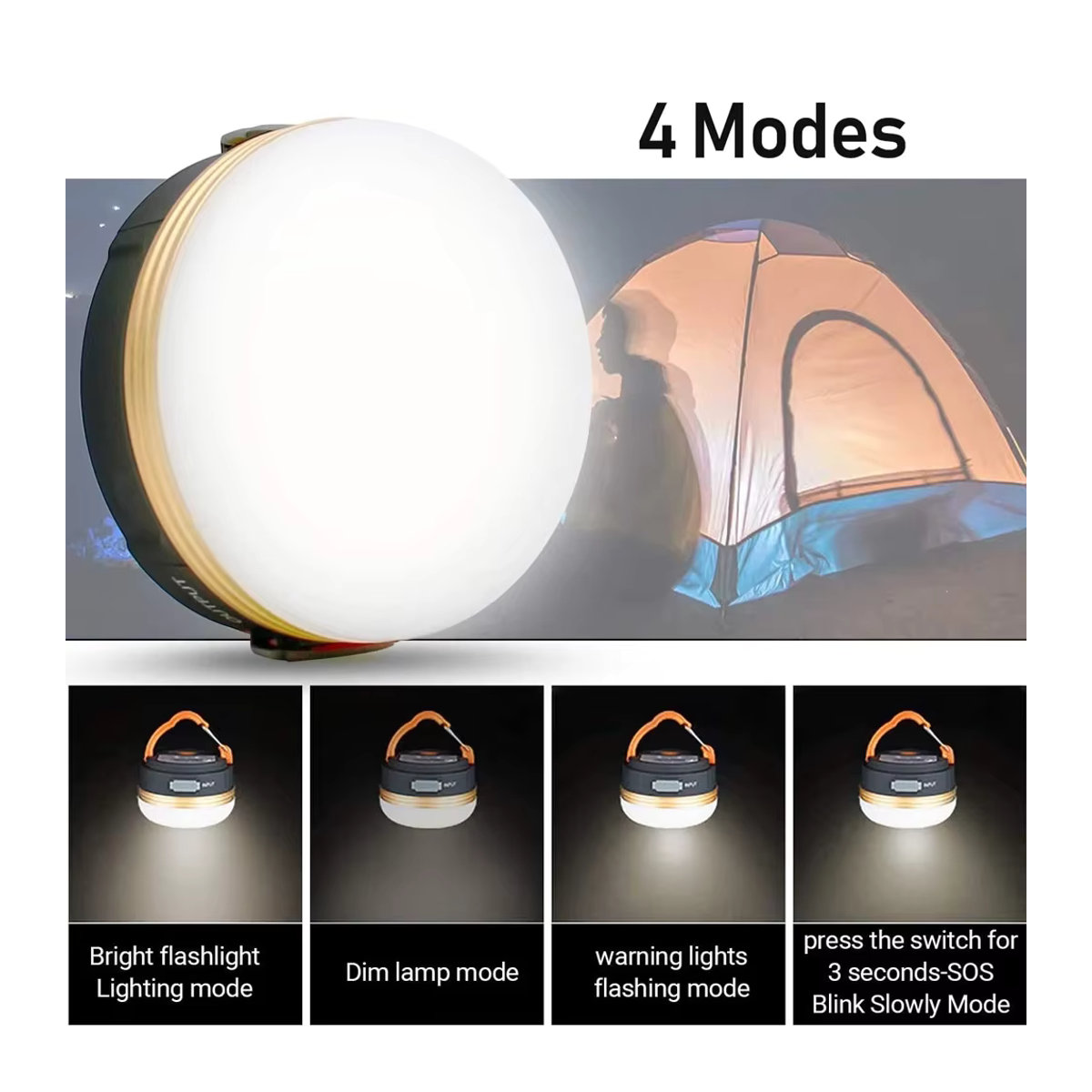 ESMARTER Mini Outdoor LED Camping Lampe mit 3 Modi, USB wiederaufladbare tragbare Zeltlaterne, wasserdichtes Notlicht - Bild 3