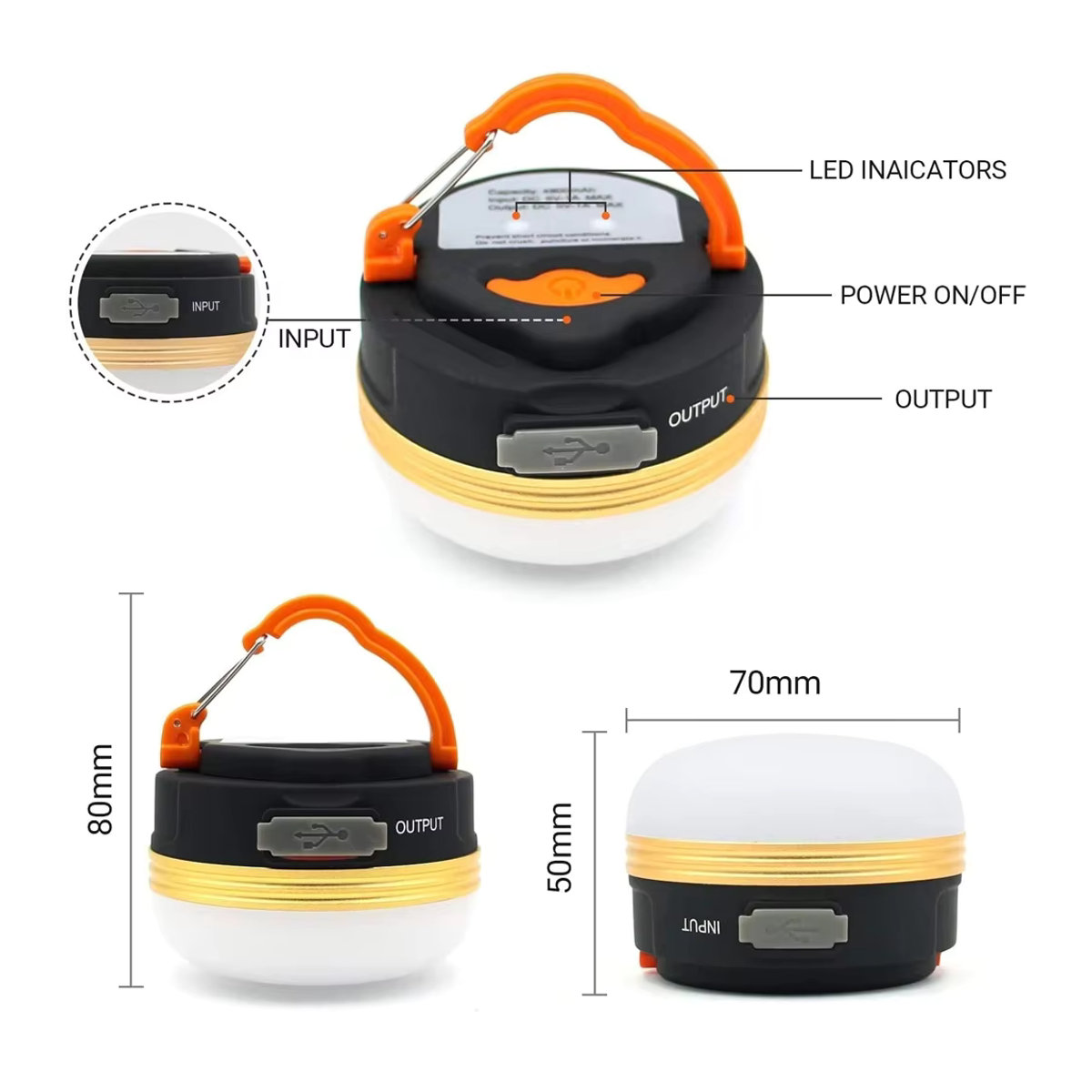 ESMARTER Mini Outdoor LED Camping Lampe mit 3 Modi, USB wiederaufladbare tragbare Zeltlaterne, wasserdichtes Notlicht - Bild 6