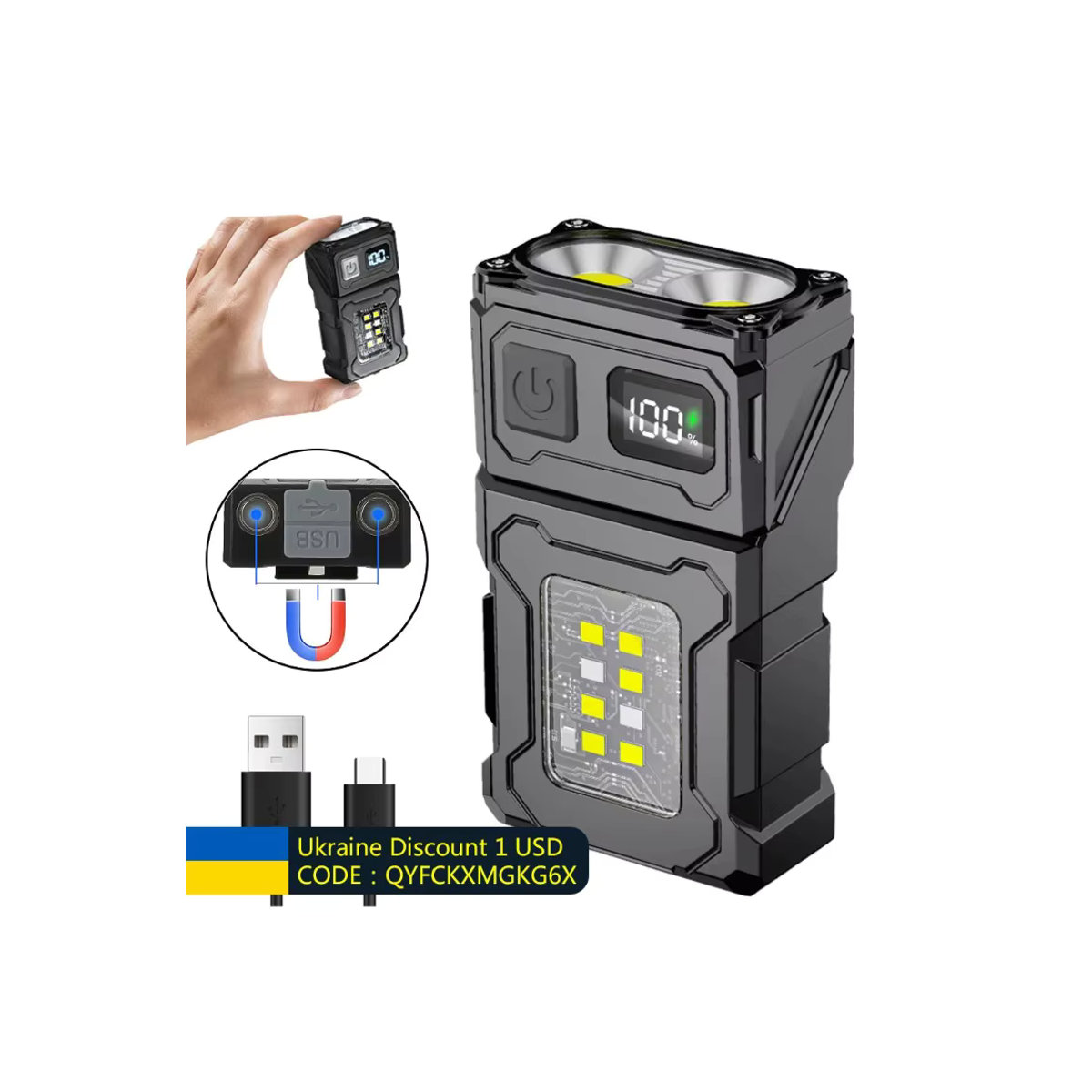 ESMARTER MINI USB wiederaufladbare LED-Taschenlampe mit Schwanzmagnet und seitlichem COB-Notlicht in Superhell für Camping und unterwegs - Bild 7