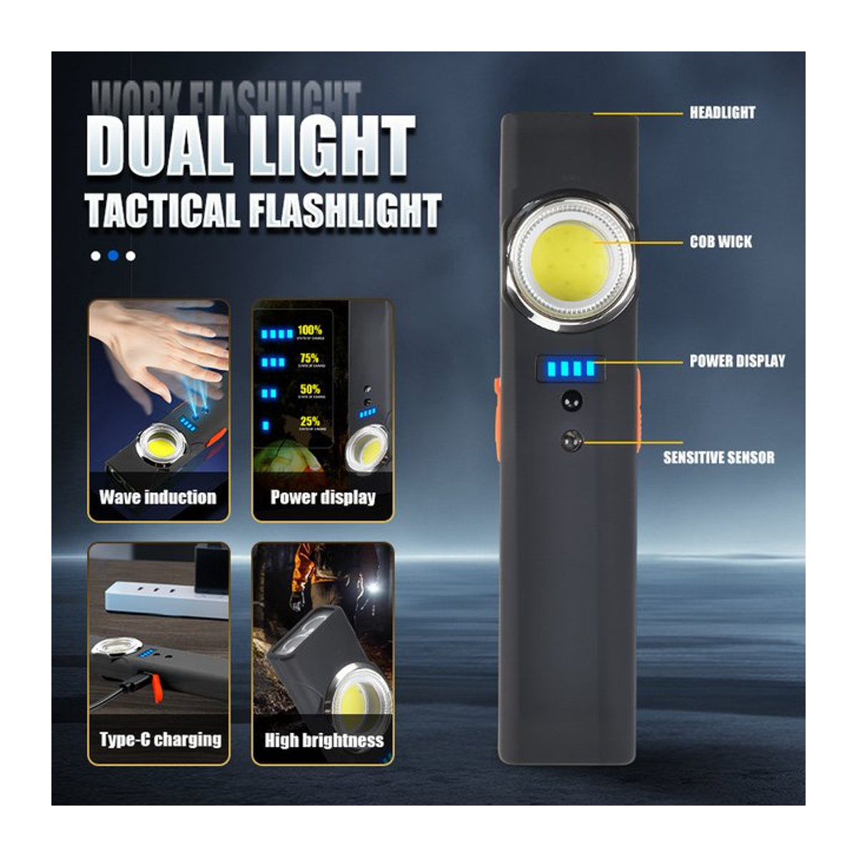 ESMARTER Multifunktionale tragbare Mini Arbeitsleuchte mit Magnet und Dual-Lichtquelle, wiederaufladbare Taschenlampe mit USB-C Anschluss - Bild 1