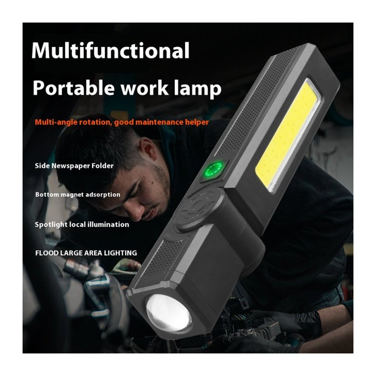 ESMARTER Multifunktionale wiederaufladbare USB-Taschenlampe mit Magnet und starker COB-LED, wasserdichtes Arbeitslicht - Bild 1