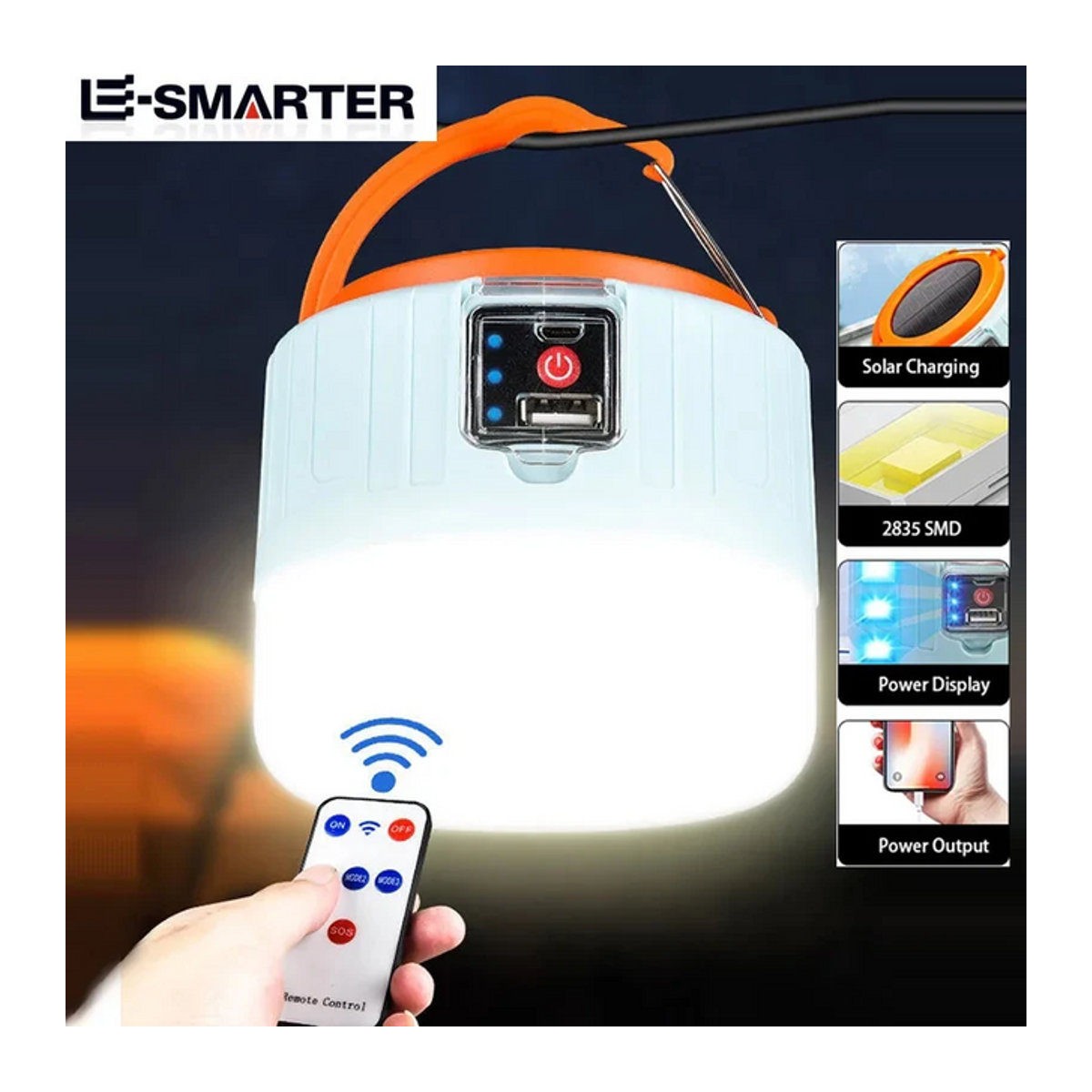 ESMARTER Outdoor Solar LED Camping Laterne USB aufladbar und tragbar für Zelt, Angeln und Grillen - Bild 1