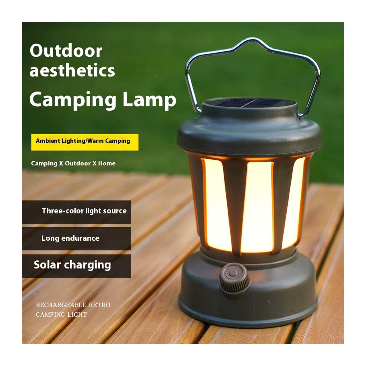 ESMARTER Retro Solar Camping Laterne mit dimmbarer Kalt- und Warmlichtfunktion und 3 Beleuchtungsmodi für Outdoor, Wandern und Zelt - Bild 3