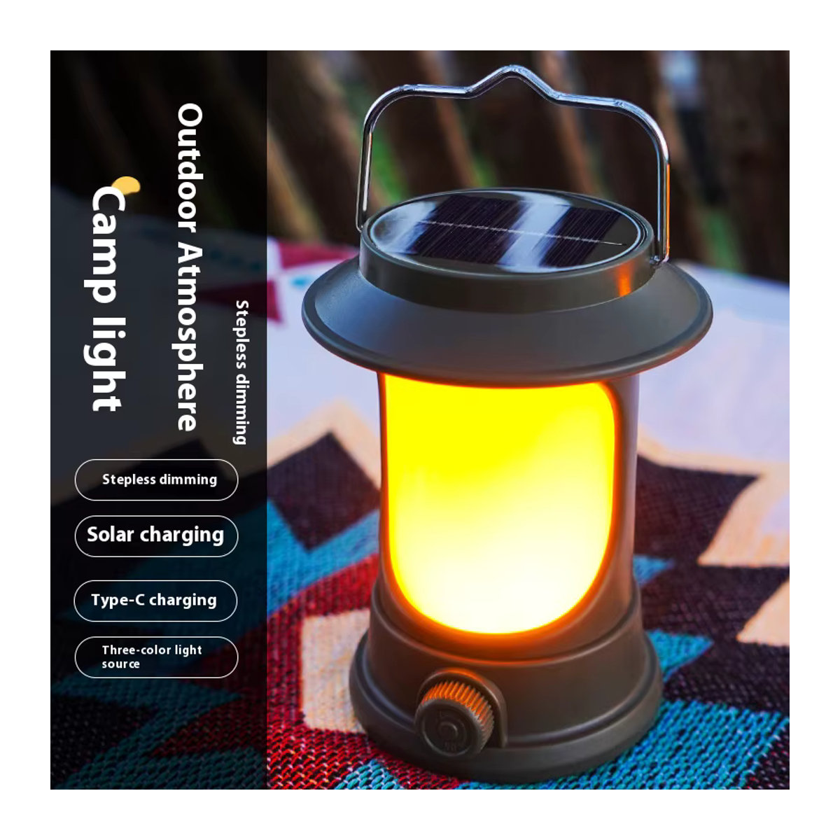 ESMARTER Retro Solar Camping Laterne mit dimmbarer Kalt- und Warmlichtfunktion und 3 Beleuchtungsmodi für Outdoor, Wandern und Zelt - Bild 5