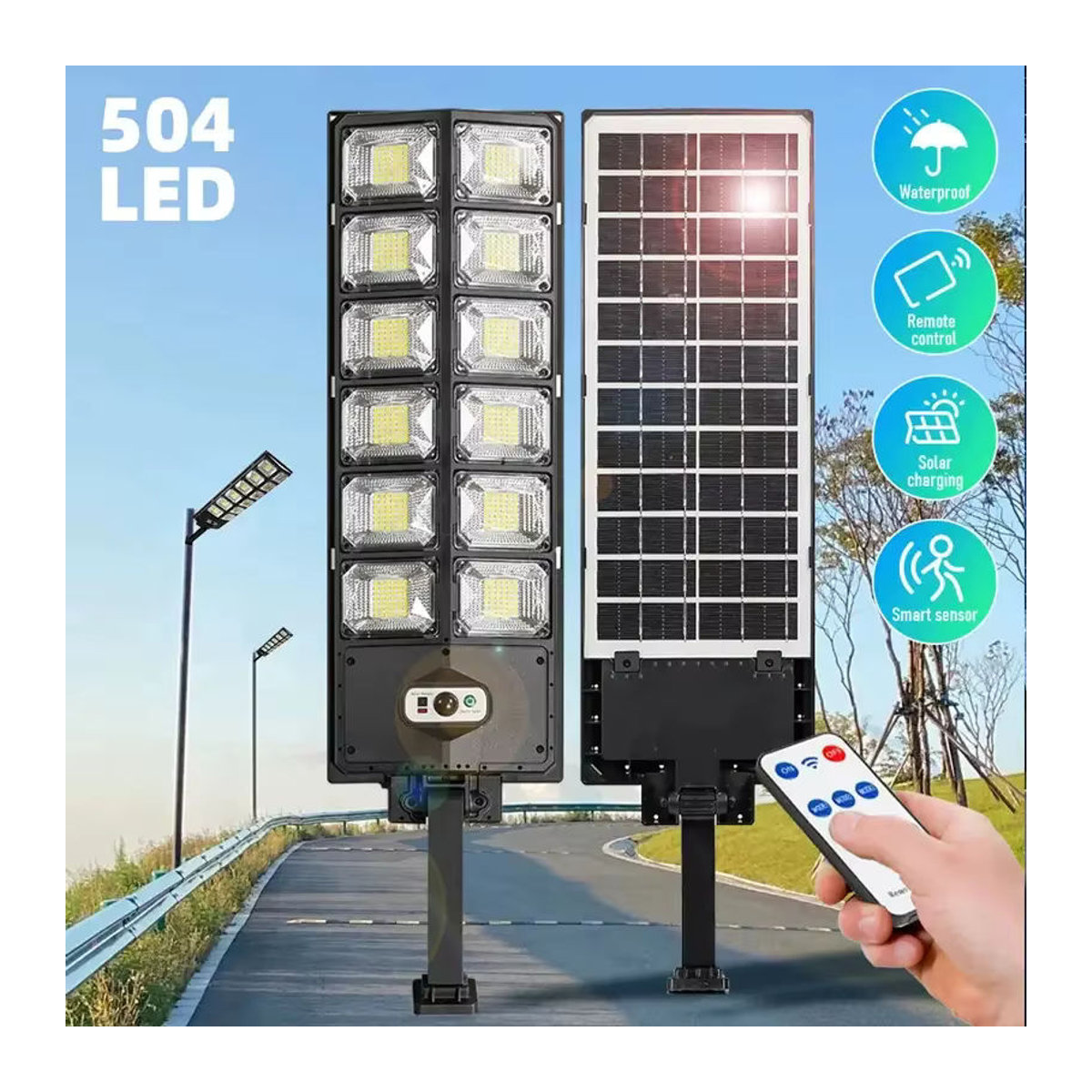 ESMARTER Solar-LED-Außenleuchte Schwarz mit 720 LEDs und Fernbedienung, Wasserdichte Solar-Gartenlaterne mit 3 Modi und 7700LM Lichtleistung - Bild 2