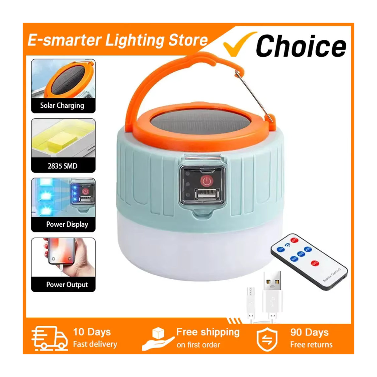 ESMARTER Solar LED Camping Laterne USB wiederaufladbare tragbare Outdoor-Leuchte für Zelt, Angeln und Grillen - Bild 2