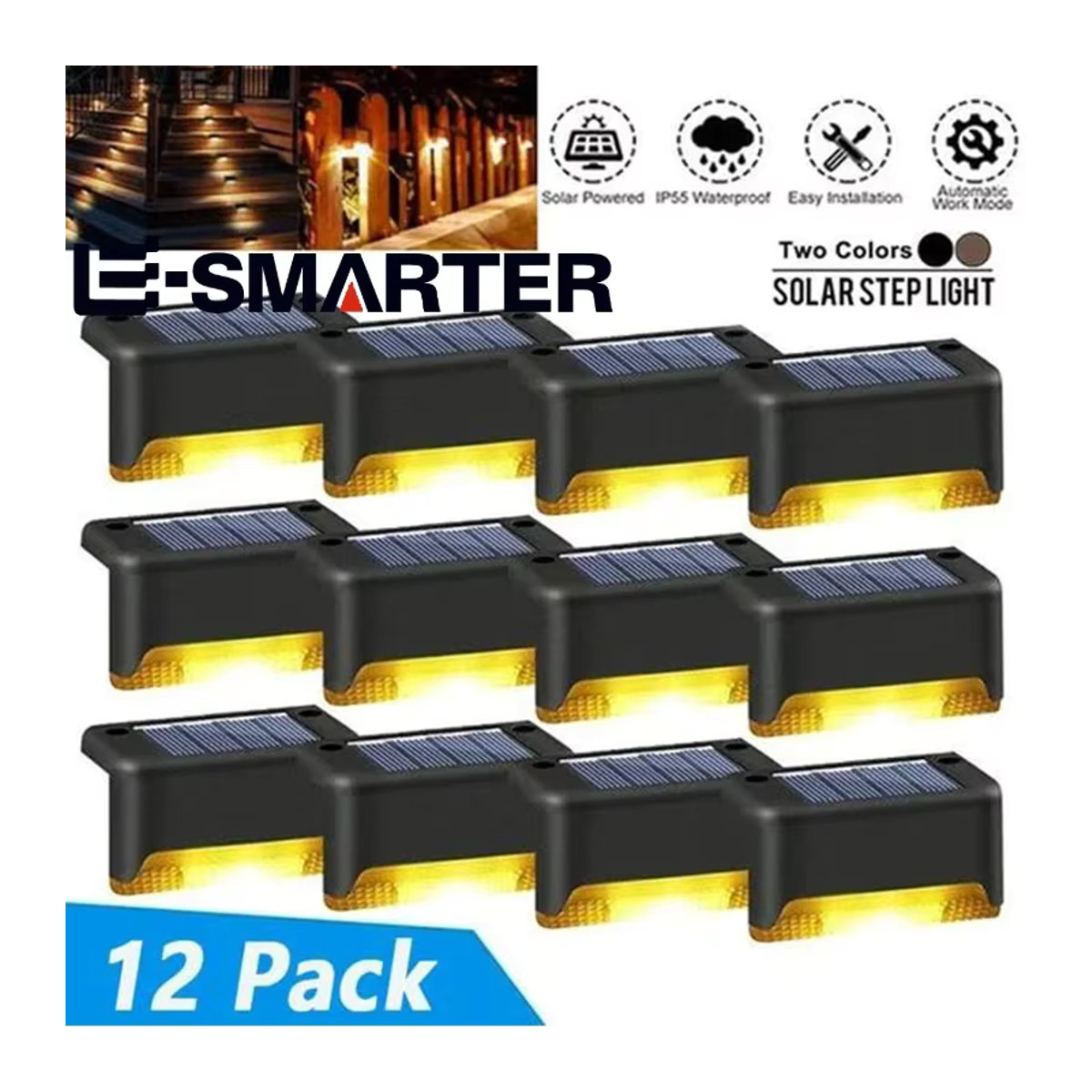 ESMARTER Solar-Terrassenleuchten Modern Schwarz Wasserdichte LED-Stufenleuchten für Geländer, Treppen, Zaun und Gehweg - Bild 2