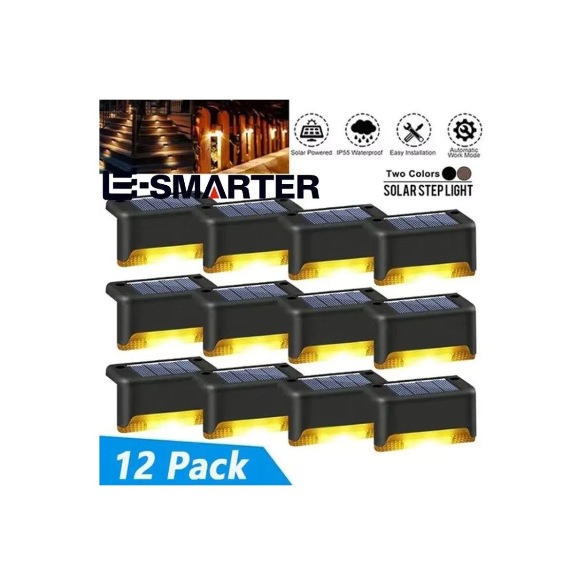ESMARTER Solar-Terrassenleuchten Modern Schwarz Wasserdichte LED-Stufenleuchten für Geländer, Treppen, Zaun und Gehweg - Bild 7