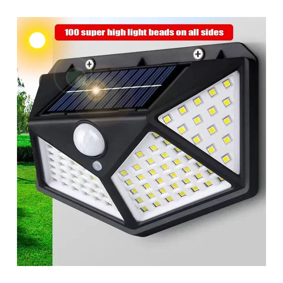 ESMARTER Solar Wandleuchte mit 100 LED und Bewegungssensor, wasserdicht, Schwarz, Modern - Bild 1