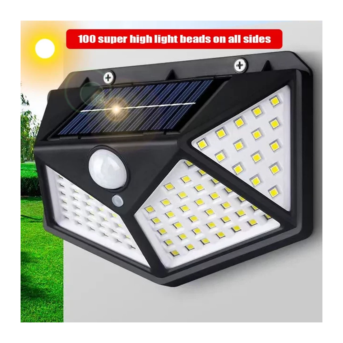 ESMARTER Solar Wandleuchte Modern mit 100 LED und Bewegungssensor, 4-seitig leuchtend, Schwarz, wasserdicht für Garten und Außenbereich - Bild 1