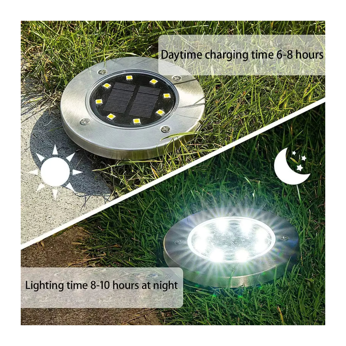 ESMARTER Solarleuchte LED unterirdische Gartenbeleuchtung wasserdicht Silber - Bild 2
