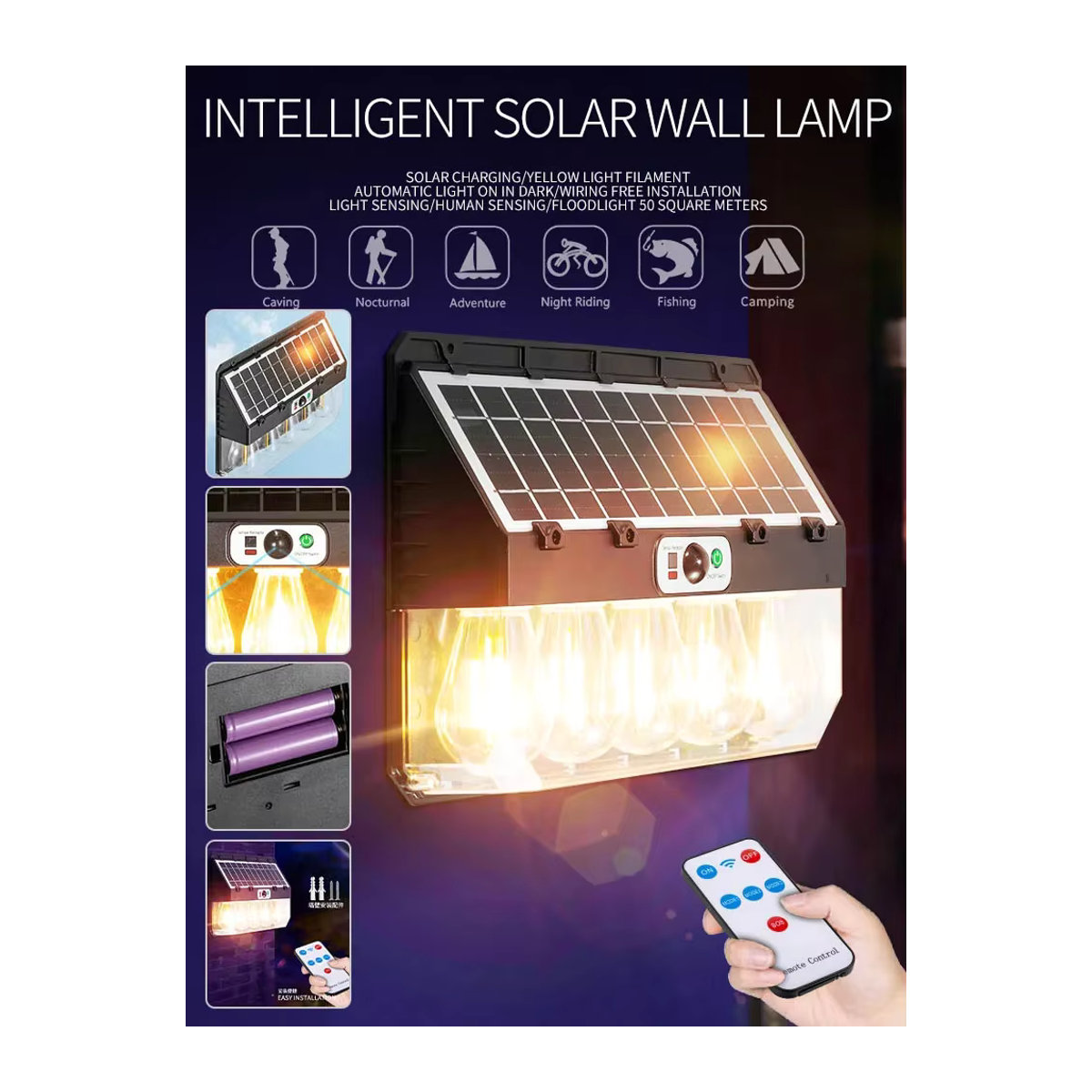 ESMARTER Solarleuchte Outdoor Wandlampe mit drei Modi und Wolfram Filament in Schwarz IP65 Wasserdicht - Bild 2