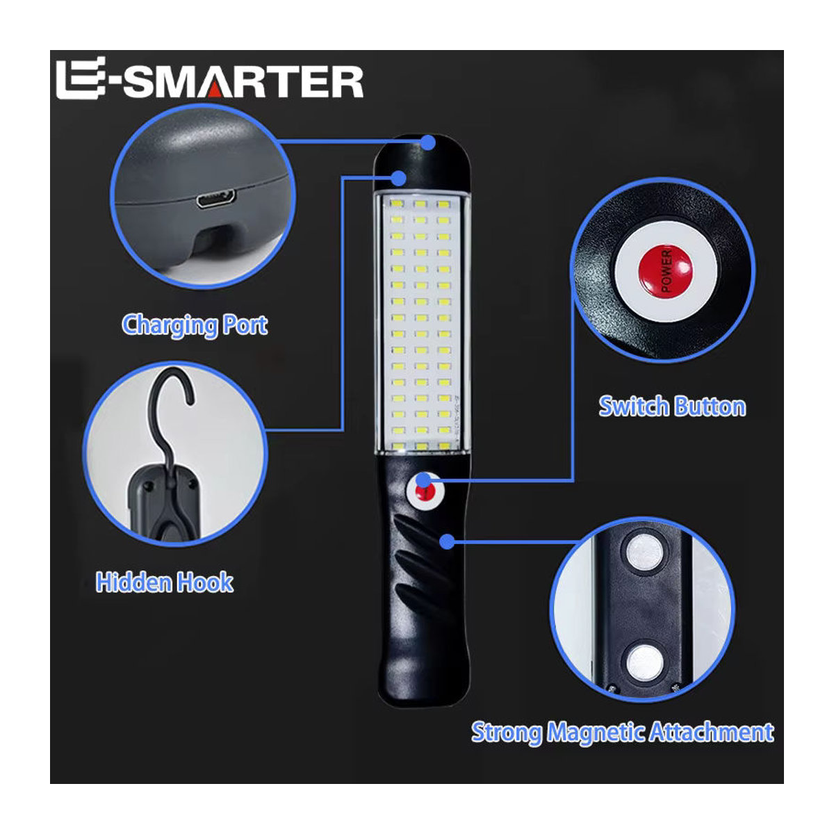 ESMARTER Tragbare LED Nachtlampe mit Magnet und 3 Beleuchtungsmodi, Wiederaufladbares Flutlicht für Auto-Reparatur, Camping und Notfälle - Bild 2