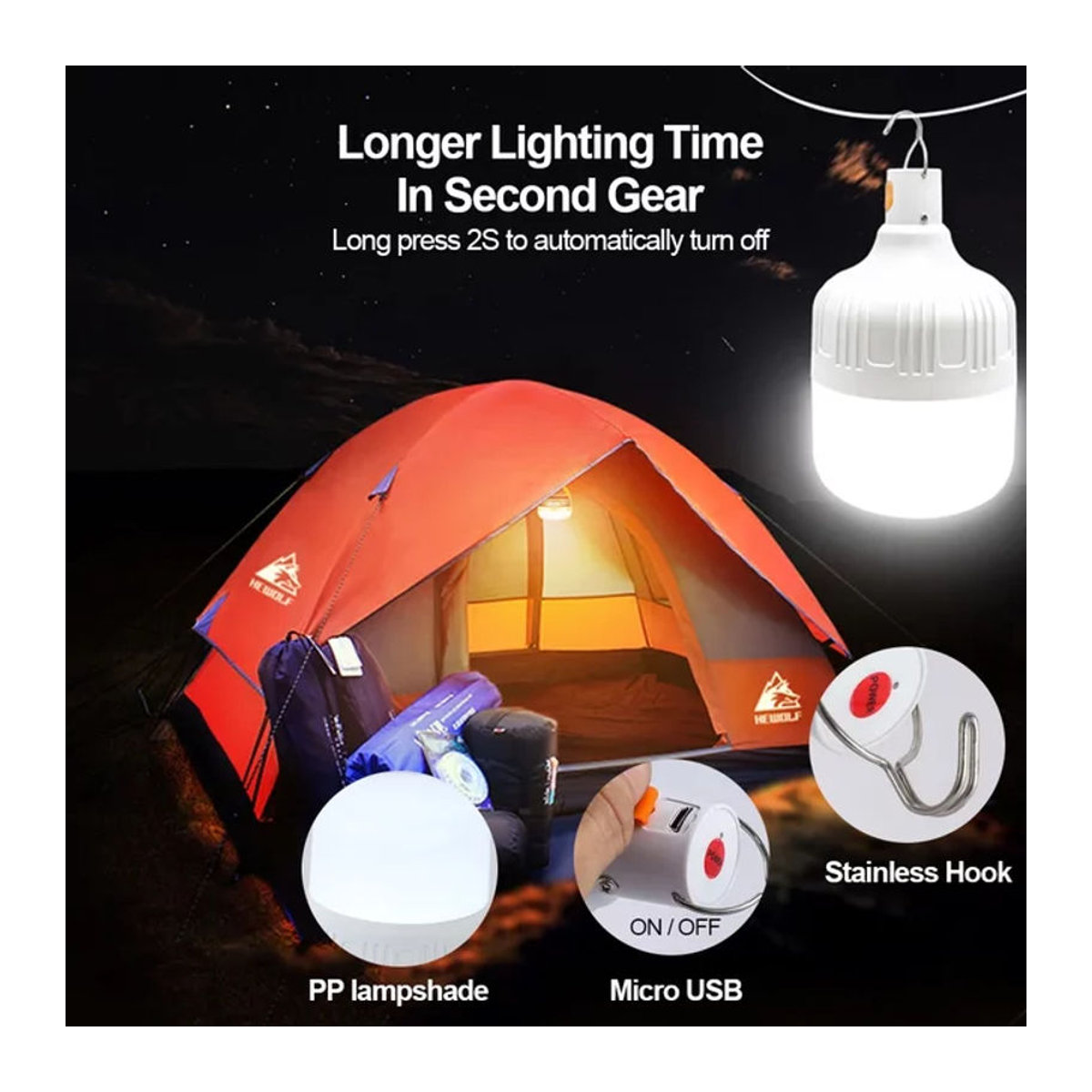 ESMARTER USB aufladbare LED Camping-Glühbirne als tragbare Notfallbeleuchtung und Taschenlampe für Outdoor und Picknick - Bild 1