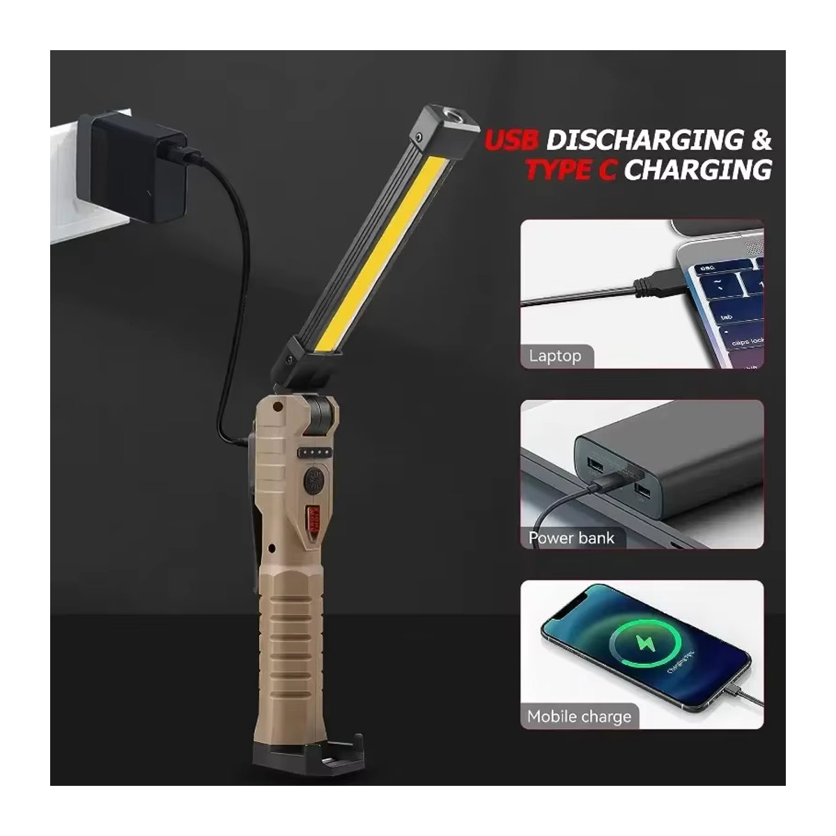 ESMARTER USB wiederaufladbare LED Arbeitsleuchte mit 1000 Lumen COB Laterne und Power Capacity Display für Reparaturen und Outdoor-Einsätze - Bild 4