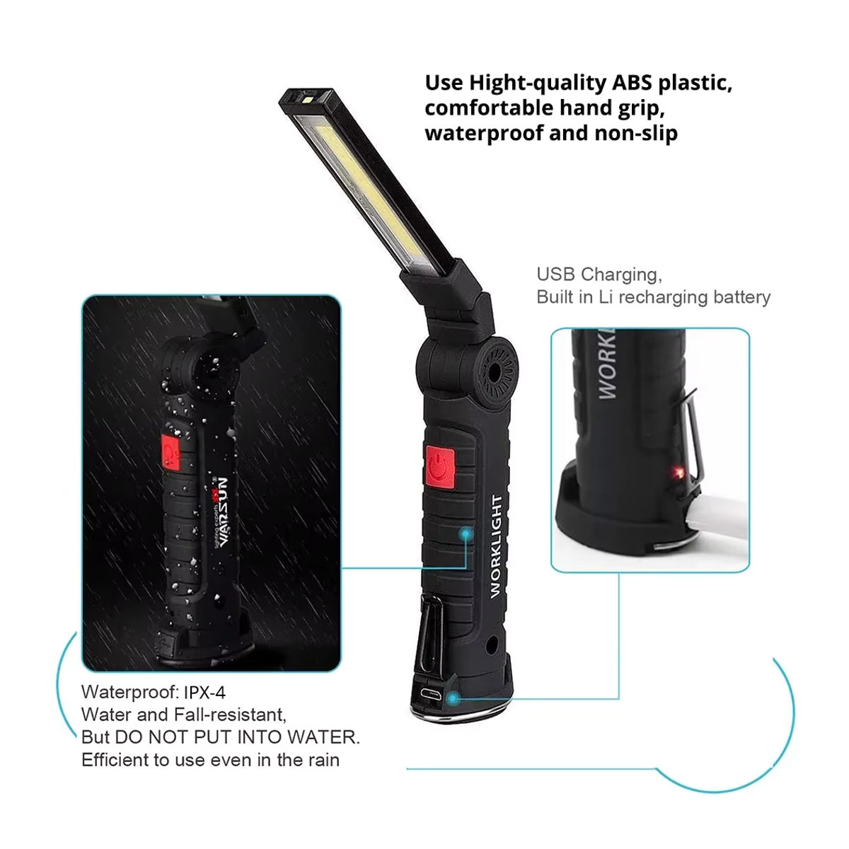 ESMARTER Wiederaufladbare Camping-LED-Taschenlampe mit Magnet und Haken, IP64 wasserdicht, 5 Beleuchtungsmodi - Bild 4