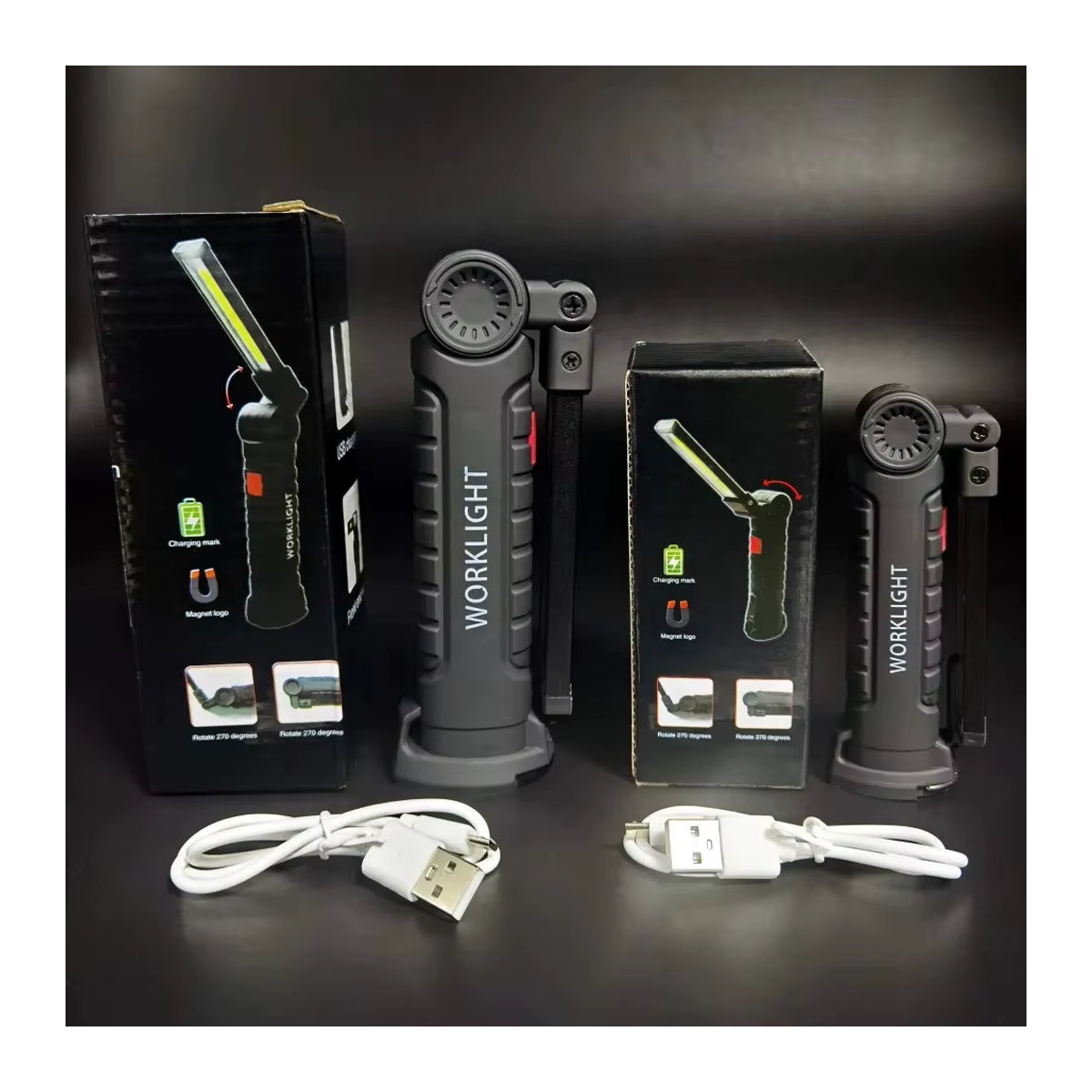 ESMARTER Wiederaufladbare LED-Notfall-Taschenlampe mit COB-Arbeitsleuchte, 5 Modi, wasserdicht, mit Magnet und Haken - Bild 3