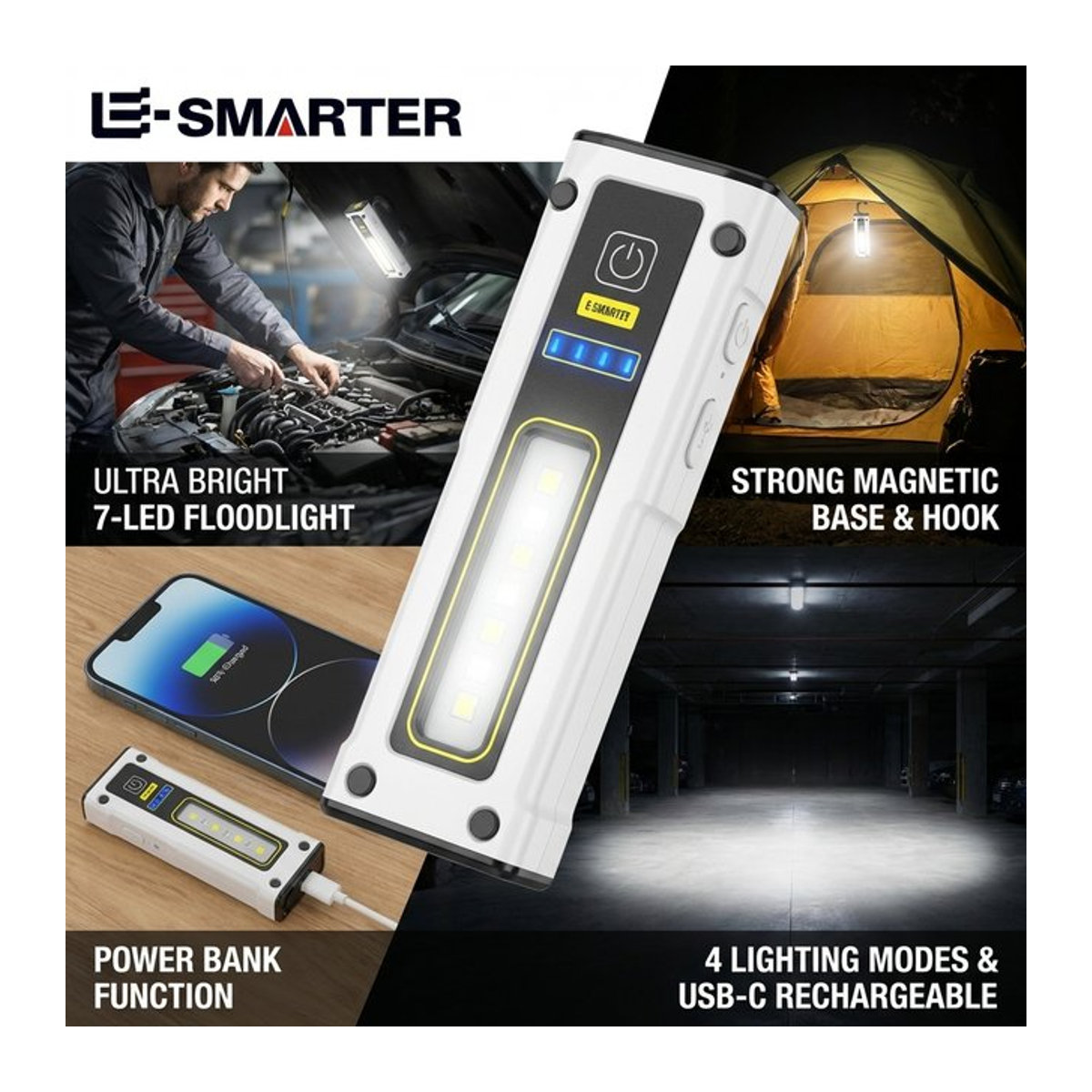 ESMARTER Wiederaufladbare LED-Taschenlampe mit Magnet und großer Reichweite für den Außenbereich - Bild 1