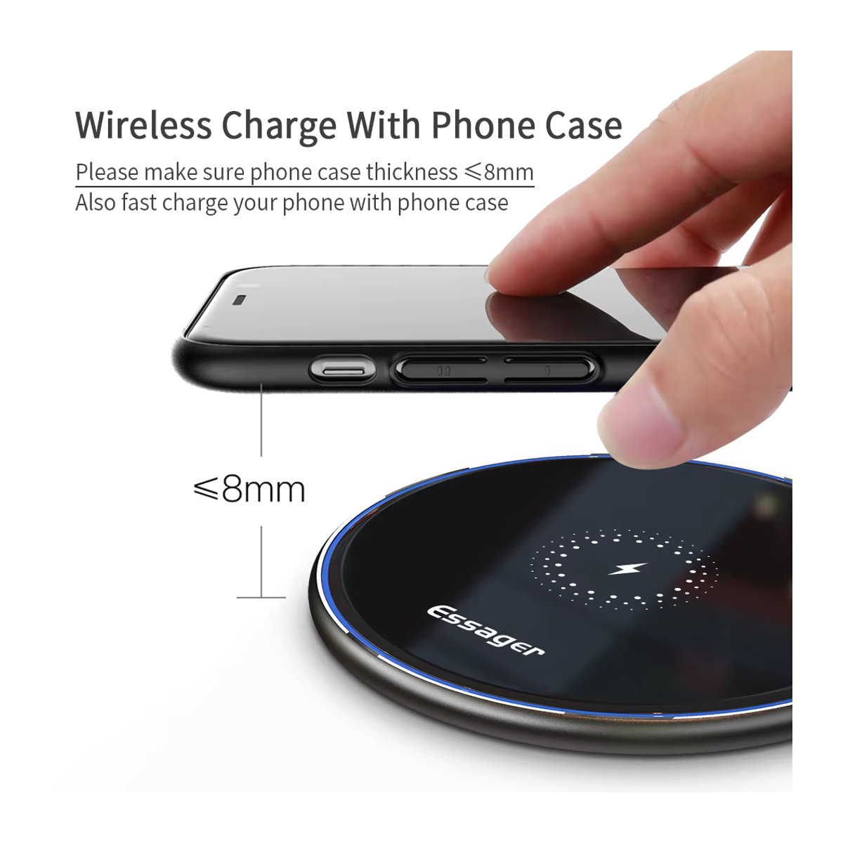 Essager 15 W Schnelles Drahtloses Ladegerät für iPhone 14 13 12, AirPods, Samsung S22 S10, Xiaomi und LG – Sichtbares Qi Wireless Lade-Pad - Bild 4