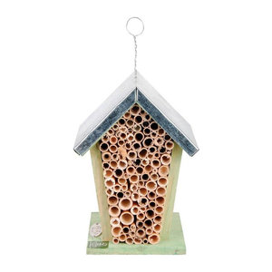 Esschert Design Insektenhotel mit verzinktem Blechdach als Bienenhaus und Nisthilfe zur Überwinterung