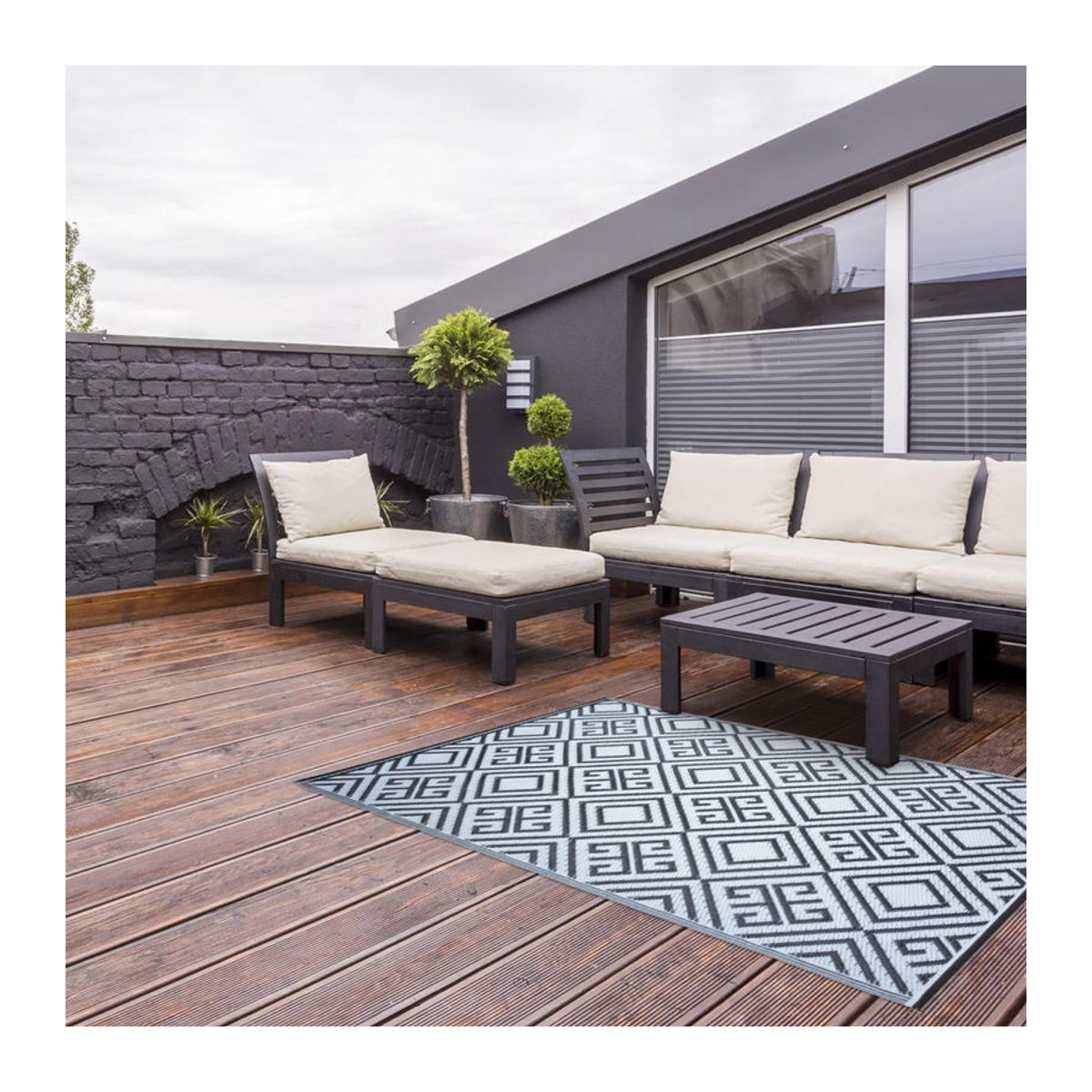 Esschert Design Outdoor-Teppich Geometrisch in Schwarz/Weiß aus Polypropylen B/B: 122 x 180 cm - Bild 3