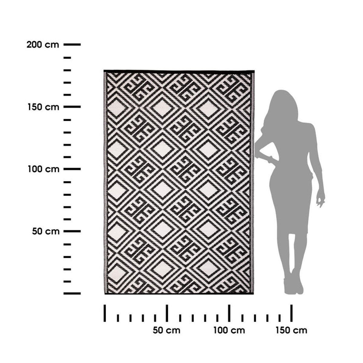Esschert Design Outdoor-Teppich Geometrisch in Schwarz/Weiß aus Polypropylen B/B: 122 x 180 cm - Bild 5