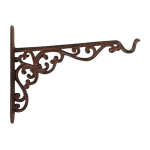 Esschert Design Wandhaken für Blumenampeln aus Gusseisen in Braun im Vintage-Stil, Durchmesser: 25 cm