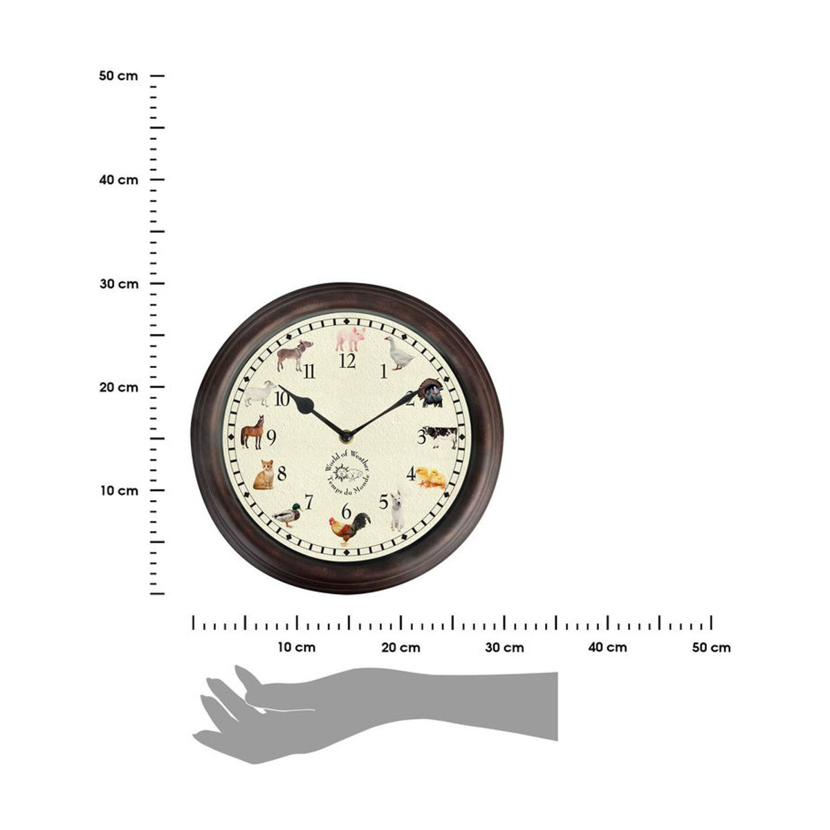 Esschert Design Wanduhr Analog Rund in Braun mit Tiergeräuschen im Landhausstil für Kinder - Bild 4