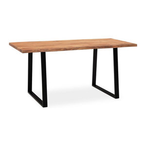 Esstisch aus Massivholz Akazie mit Naturkante im Industrial Design von Kadima Design, Farbe: Braun-Schwarz, B/T: 160 x 80 cm